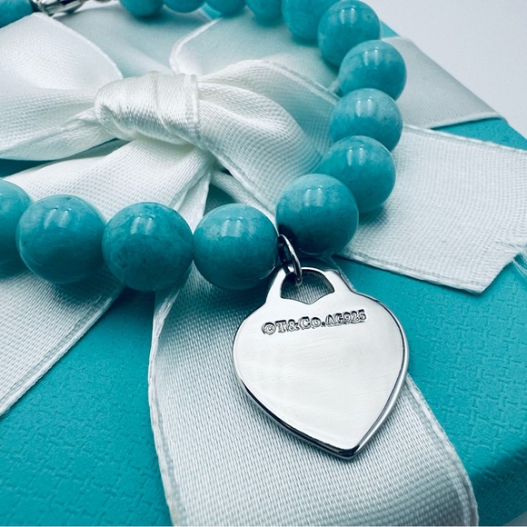 Return to Tiffany & Co 8mm Amazonite Bead Bracelet in Silver 7.5” with Packaging - Picture 5 of 14